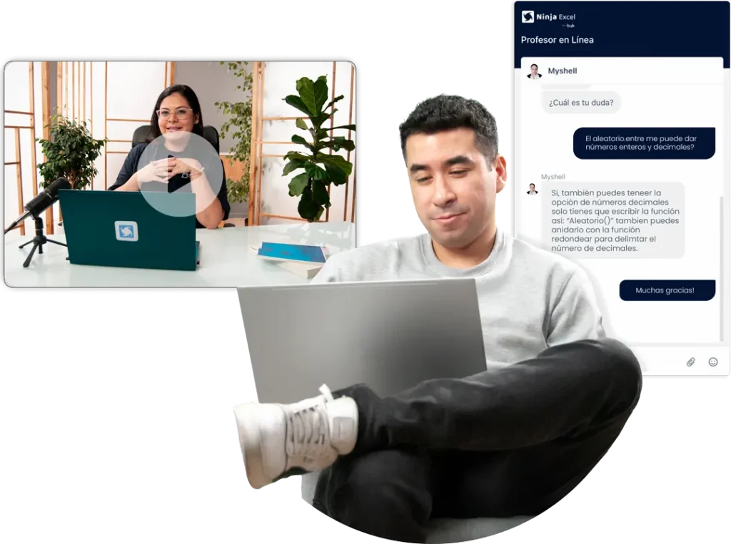 Estudiante resolviendo una duda de Excel con ayuda del Chat Profesor de Ninja Excel