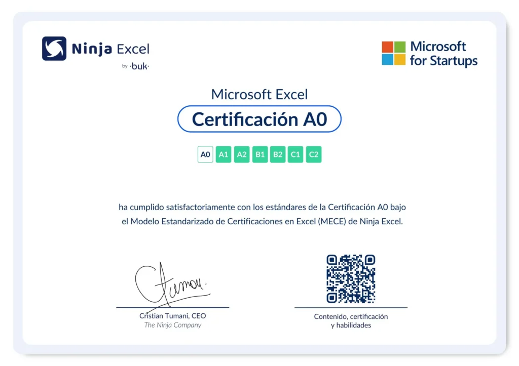 Certificado de Excel A0 Nivelación de Ninja Excel