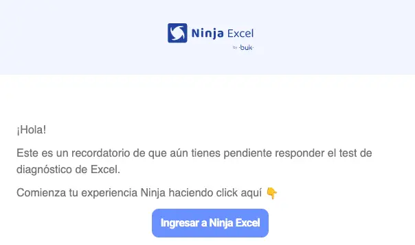 Correo de recordatorio para responder el Test diagnóstico de Excel